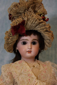 Antique 18" Tete Jumeau French Doll Stamped Exquisite bonnet O/M Human Hair Wig