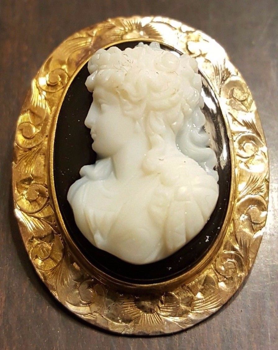 ANTIQUE European Beautiful Detailed 16K 700 Gold CAMEO PIN/BROOCH