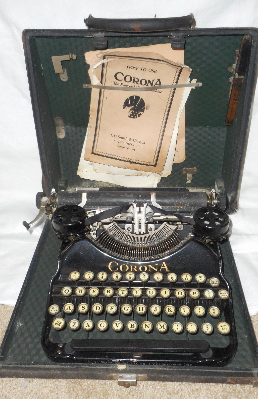 ANTIQUE TYPEWRITER ~ RARE L.C. SMITH CORONA PORTABLE MODEL 4 BLACK DEC –  Antique Center