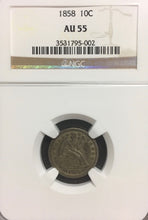 1858 Seated Liberty Dime AU-55 NGC Certified
