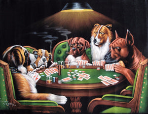 Dogs Playing Poker Smoking Art Coolidge Mexican Black Velvet Oil Painting