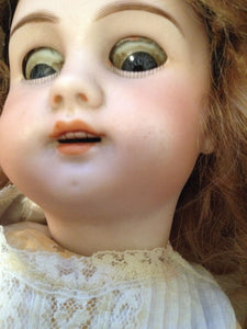 13.5" Antique Jumeau Open Mouth French Bisque Doll With extras