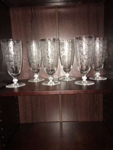 VERY RARE ANTIQUE ETCHED WATER GLASSES FULL FLAWLESS SET OF 6