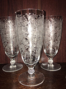 VERY RARE ANTIQUE ETCHED WATER GLASSES FULL FLAWLESS SET OF 6