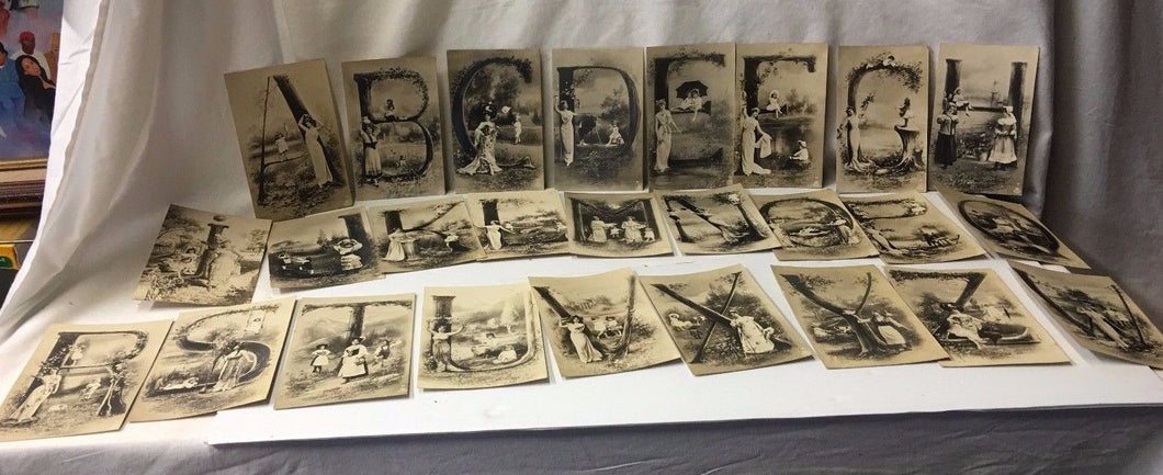 Complete Lady Alphabet Post Card ~ Antique and Rare Find ~ 26 Unstamped Cards
