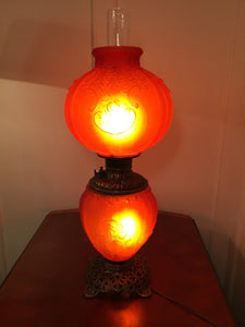 RARE Antique Early 1900's FOSTORIA RED SATIN GLASS GARDENIA ELECTRIC GWTW LAMP