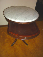 Vintage Mahogany Round Pedestal Accent Table with Marble Top and Drawer