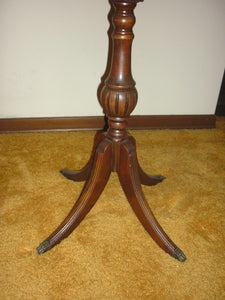 Vintage Mahogany Round Pedestal Accent Table with Marble Top and Drawer