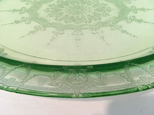 Rare Oval 11-3/4" Lime Green Depression Glass Oval Serving Platter Etch Design
