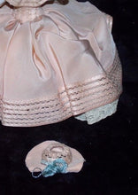 RARE EXQUISITE Antique Porcelain HALF DOLL German Peach Silk Dress Cushion MINT