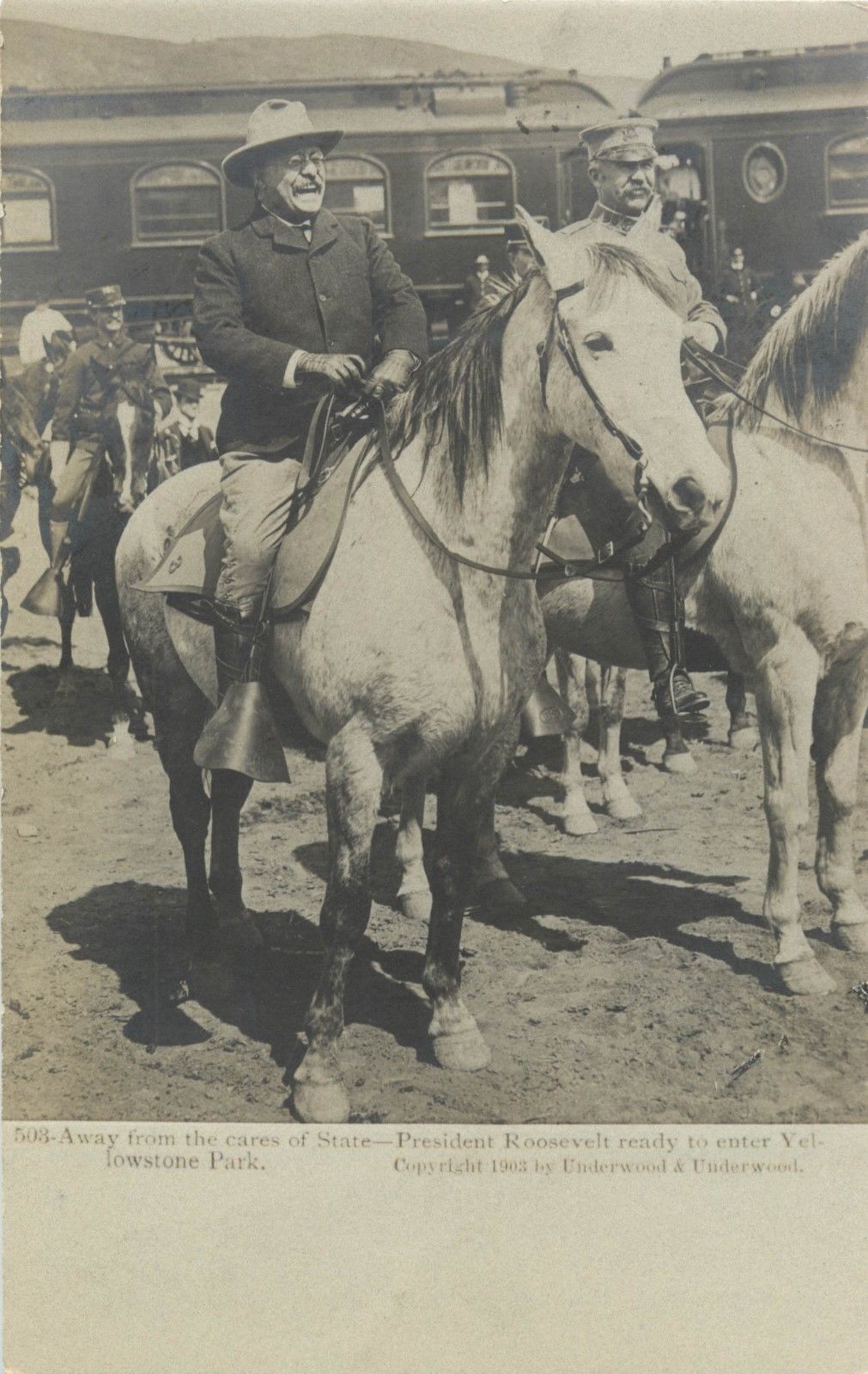 RARE, 1903 TEDDY ROOSEVELT ENTERING YELLOWSTONE PARK, REAL PHOTO