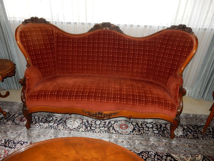 Antique Victorian Sofa Settee Couch Ornate Carved Wood