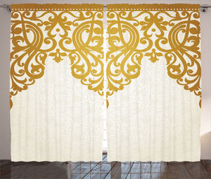 Victorian Style Medieval Motifs with Classic Baroque Print Curtain 2 Panels Set