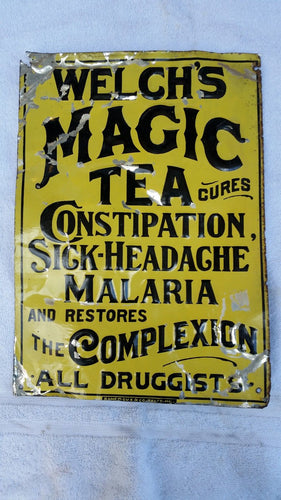 Rare Antique Welch’s Magic Tea Tin Advertising Sign Soda Dr Drug Pharmacy