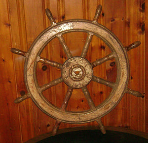 ANTIQUE SHIP CAPTAINS WHEEL 39.5" PIRATE WHALING NAVY